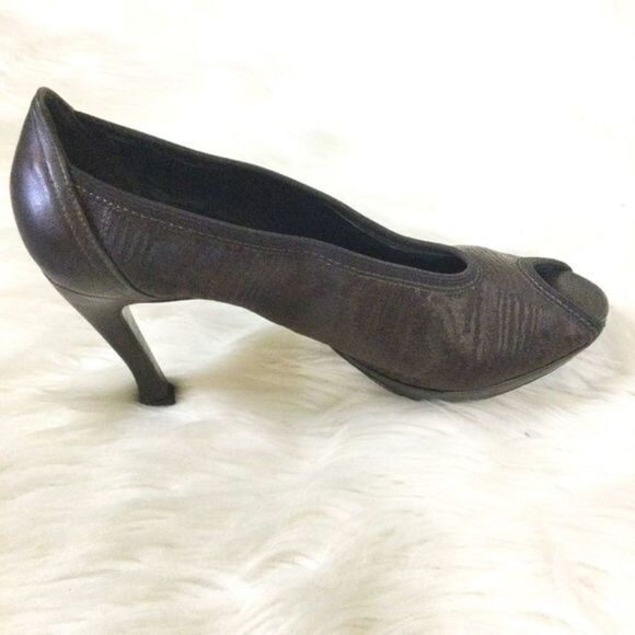 Donald‎ J. Pliner Chocolate Brown Satin Open Toe Pumps Heels 7.5M - Picture 1 of 10